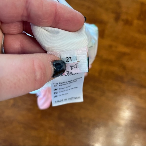 The Smocking Place pink floral ruffle trim one piece swimsuit size 2 - Picture 3 of 4